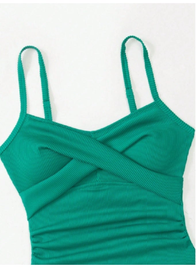 SHEIN Swim 1pc Solid Color Bowknot Waist Ruffle Hem Elegant Swimsuit, One-Piece For Summer - Image 3