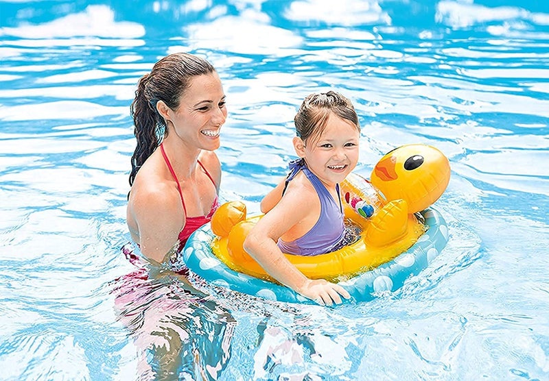 DAZVI See Me Sit Float Inflatable Swim Pool Water Ring Tube Boat for 3-4 Years Kids, Duck Shape Baby Float Ring Swimming Pool Toys Tube Raft for Babies, Cartoon Float Pool Ring - Image 2