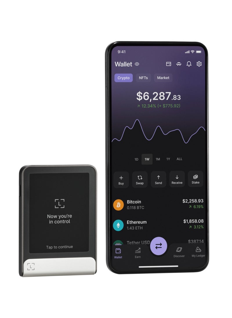 Ledger Flex Hardware Wallet | 2.84" TouchScreen Crypto & NFT Wallet, Customizable, Type-C, Bluetooth Connectivity, Wireless Charging, 5000+ Coins Supported, for iOS & Android, MacOS & Windows - Black  - Image 4