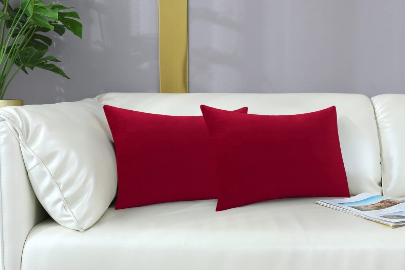mixeoo Comfy Christmas Red Throw Pillow Covers Decorative Rectangle Solid Thick Velvet Super Soft Cushion Cases Home Decor for Sofa Couch Living Room Chair  Set of 2  12 x 20 Inch - Image 2