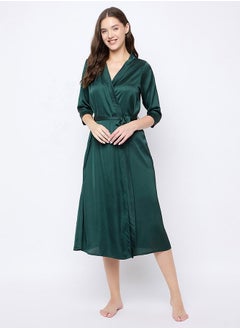 Clovia Solid 3/4 Sleeves Satin Robe by Styli  - Image 2