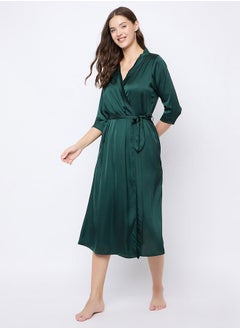 Clovia Solid 3/4 Sleeves Satin Robe by Styli  - Image 3