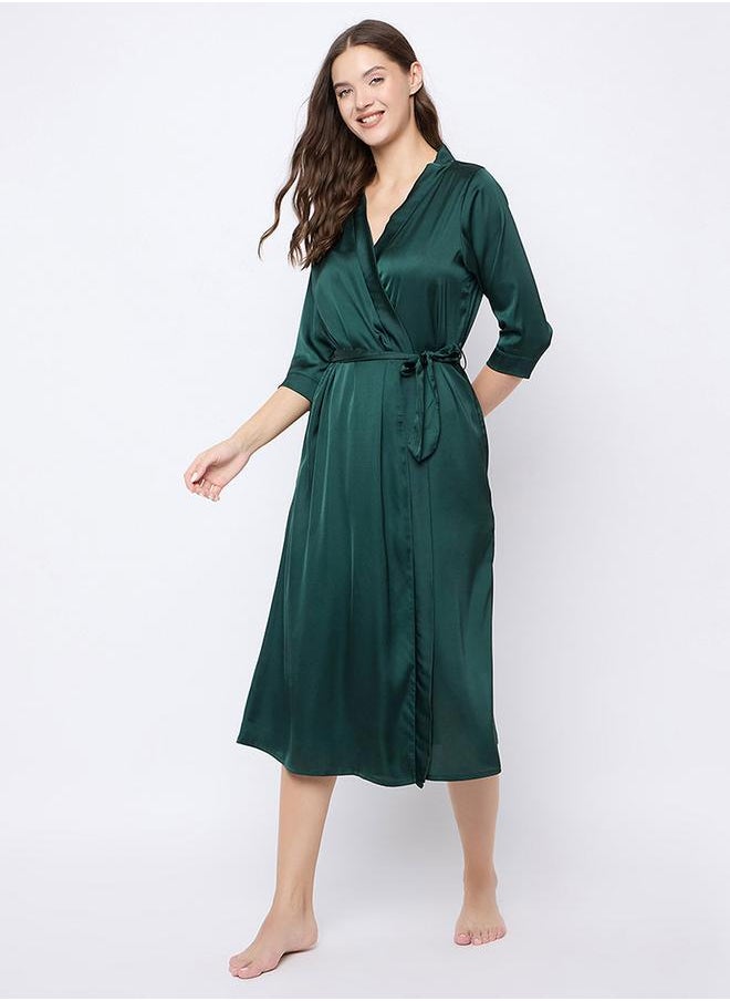 Clovia Solid 3/4 Sleeves Satin Robe by Styli  - Image 3