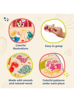 B. Toys - Peg Puzzle 2-Pack - Dinos & Farm Animals- Wooden Peg Puzzles- 8 Pieces Each - Classic Toys For Toddlers, Kids - 18 Months +  - Image 3