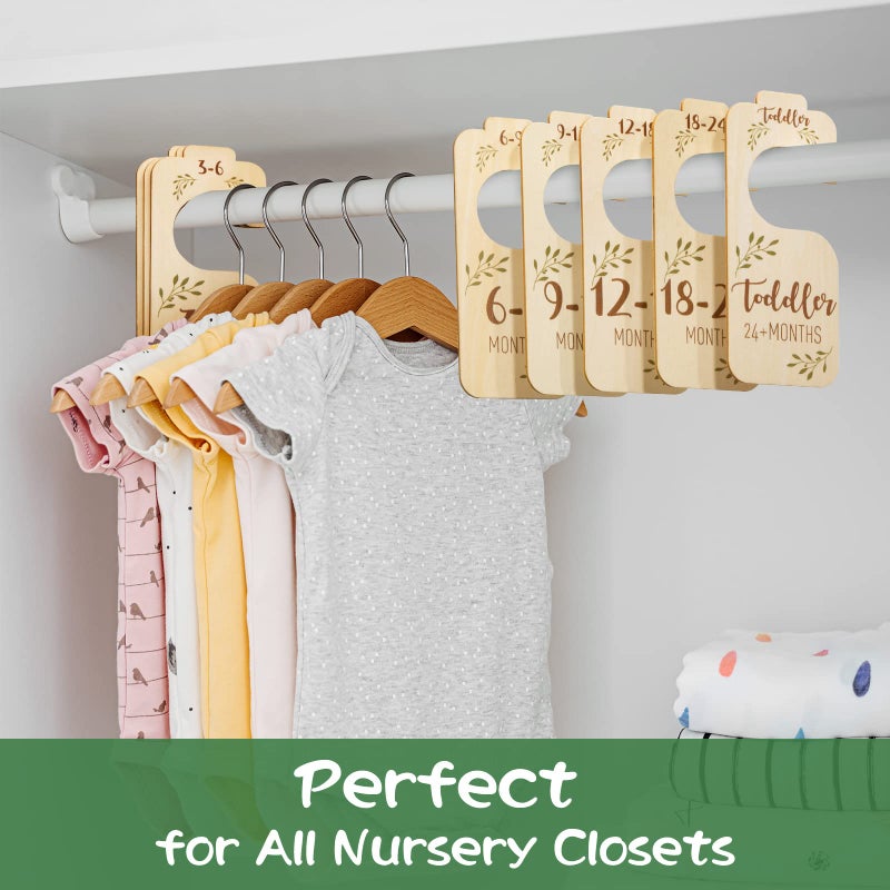 Giftacity Baby Closet Dividers for Clothes Organizer - Set of 8 Beautiful Wooden Double-Sided Baby Clothes Size Hanger Organizer from Newborn to 24 Months for Boho Nursery Decor - Image 3