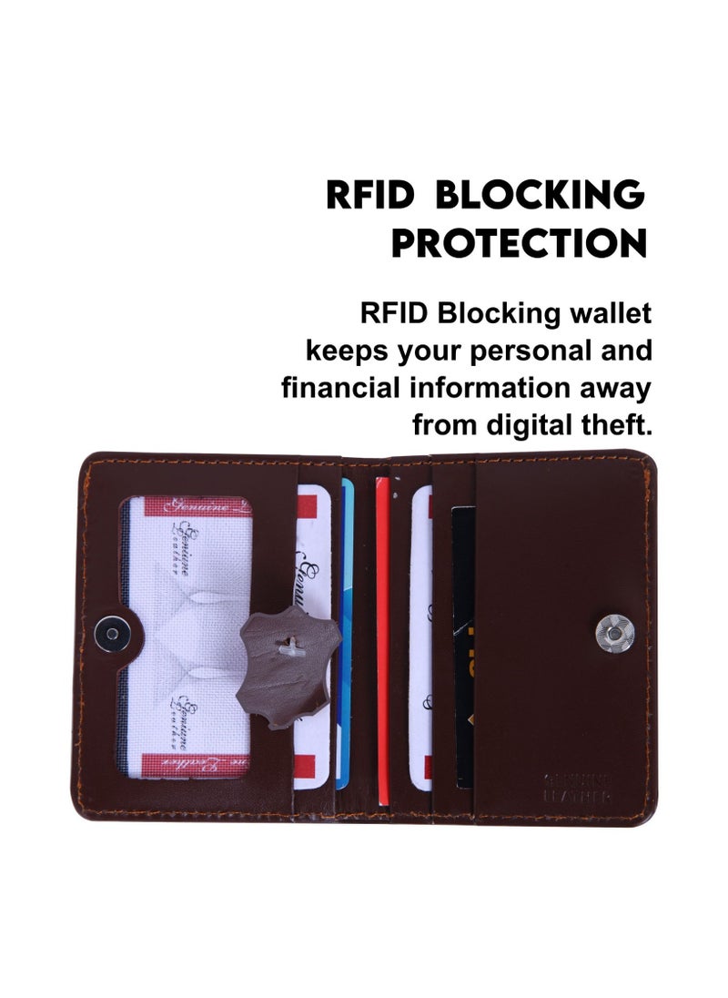 UEN Men Genuine Leather Slim Bifold Wallet - RFID Blocking Credit Card Holder, 2-Sided Handmade Design with Cash Pocket, ID Window, and Up to 6 Card Holder Slots - Dark Brown  - Image 5