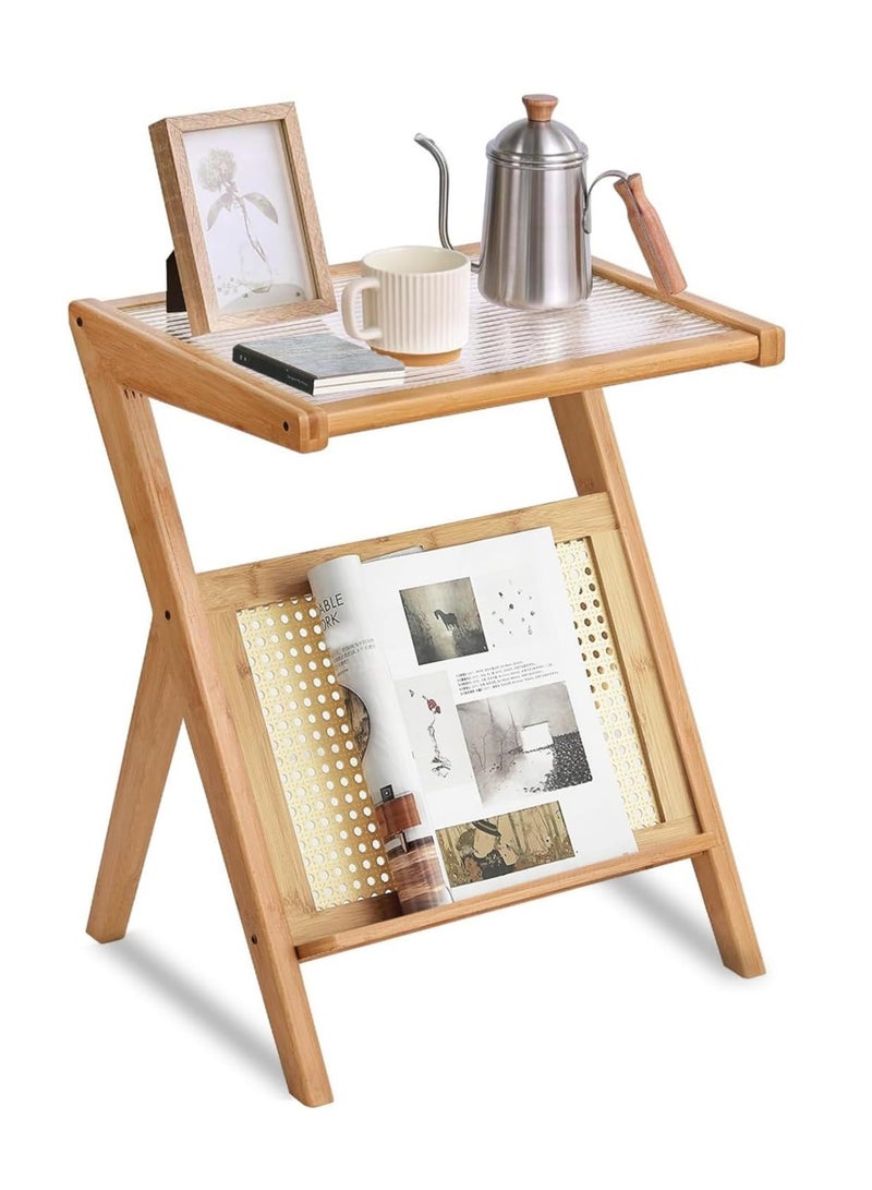 Generic FFD Modern Z Shaped Nightstand with Glass To Stylish and Practical Accent Furniture for Bedroom and Living Room  - Image 1