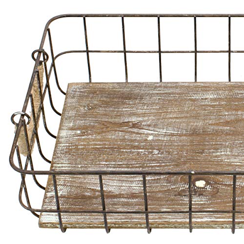 Stonebriar Stackable 2pc Rectangle Metal Wire and Wood Basket Set with Rope Wrapped Handles, Rustic Decor for Home Storage, Decorative Serving Baskets for Weddings, Birthdays, and Holiday Parties - Image 3