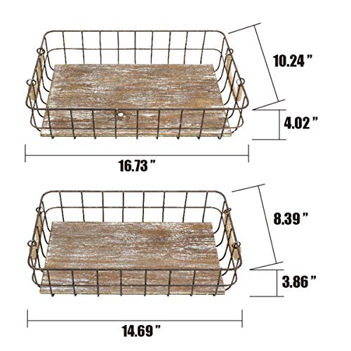 Stonebriar Stackable 2pc Rectangle Metal Wire and Wood Basket Set with Rope Wrapped Handles, Rustic Decor for Home Storage, Decorative Serving Baskets for Weddings, Birthdays, and Holiday Parties - Image 4