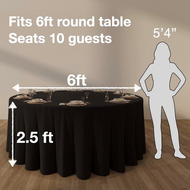 Urby 132'' Black Round Tablecloth for 6-7ft Round Folding Table That Seats 8-10 Guests, Mantel Redondo para Mesa De 8 Sillas, Ideal for Party, Wedding, Banquet and Events. - Image 3