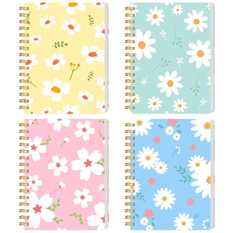 BOOKNOW 4PCS Mini Spiral Notebooks, A6 Small Line College Ruled Pocket Notepads Cute Flower Hardcover Notebooks for Girls Women Gift School Office Journals Supplies, 4.1x 5.7 Inch, 640 Pages - Image 1