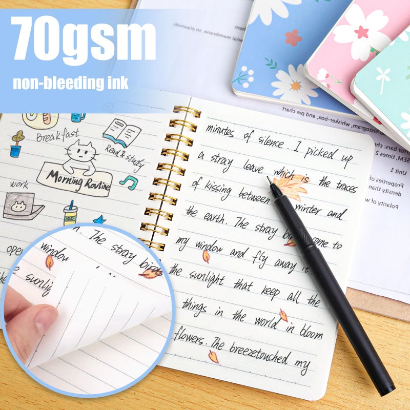BOOKNOW 4PCS Mini Spiral Notebooks, A6 Small Line College Ruled Pocket Notepads Cute Flower Hardcover Notebooks for Girls Women Gift School Office Journals Supplies, 4.1x 5.7 Inch, 640 Pages - Image 5