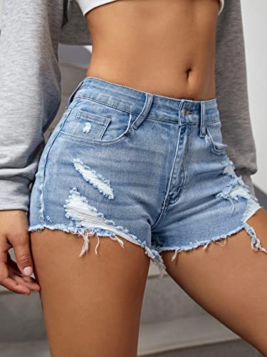 Verdusa Women's Ripped Distressed Skinny Denim Shorts Light Blue S - Image 3