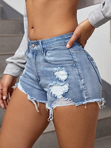 Verdusa Women's Ripped Distressed Skinny Denim Shorts Light Blue S - Image 4