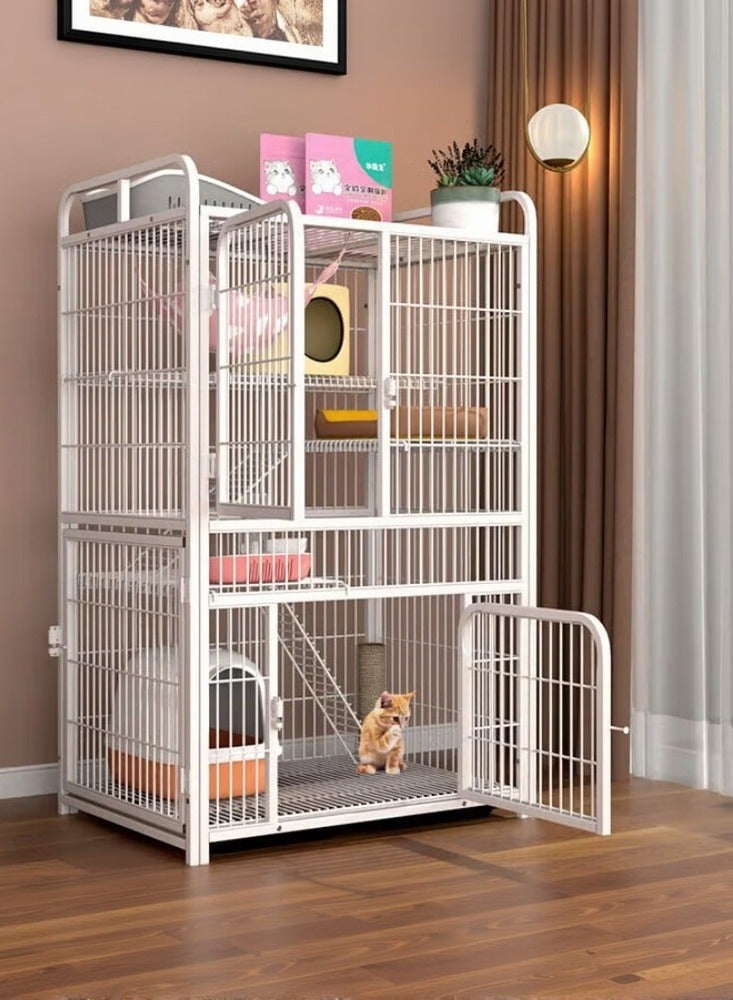 WALALLA 4-Tier Large Cat Cage, Animal Enclosure Playpen Spacious Multi-Level Cat Condo with Removable Tray Platform and Ladder , Sturdy Metal Pet Home for Indoor Cats, Ideal Exercise Place with Easy Access Door, Perfect for Kittens & Adult Cats,White 86*61*140cm - Image 1