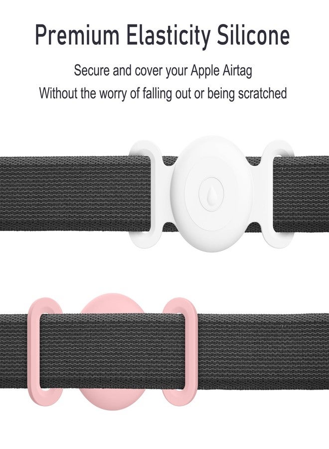 Meliya Airtag Dog Collar Holder for Apple Airtag Dog Tracker, 2 Pack GPS Tracking Accessories Anti-Lost Silicone Air Tag Holder Case for Pet Cat Dog Collars (White+Pink, Small) - Image 2