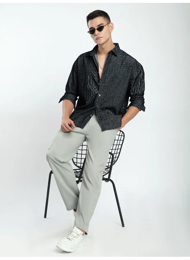 Beyoung Black Striped Corduroy Shirt