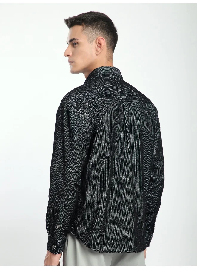 Beyoung Black Striped Corduroy Shirt