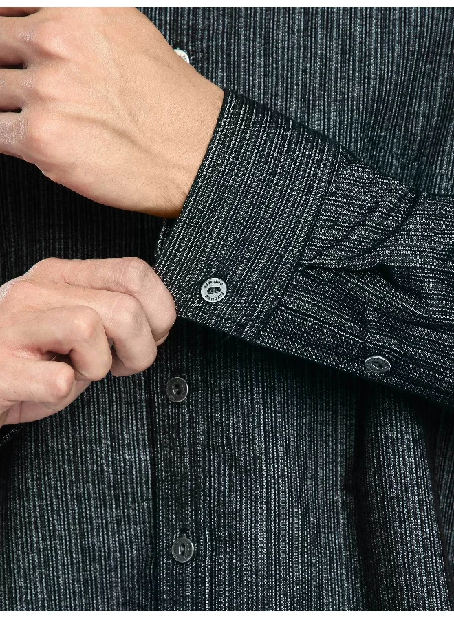Beyoung Black Striped Corduroy Shirt