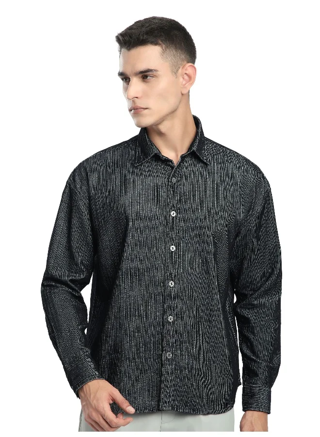 Beyoung Black Striped Corduroy Shirt