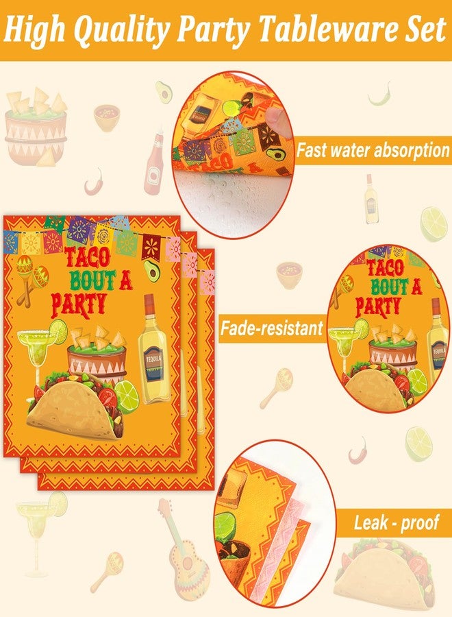 OBUSATT ZOiiWA 100 Pcs Let's Taco Bout A Party Supplies Tableware Set Mexican Fiesta Party Dinnerware Set Mexican Tacos Party Paper Plates Napkins Forks for Taco Party Supplies Birthday Serves 25 Guests - Image 3