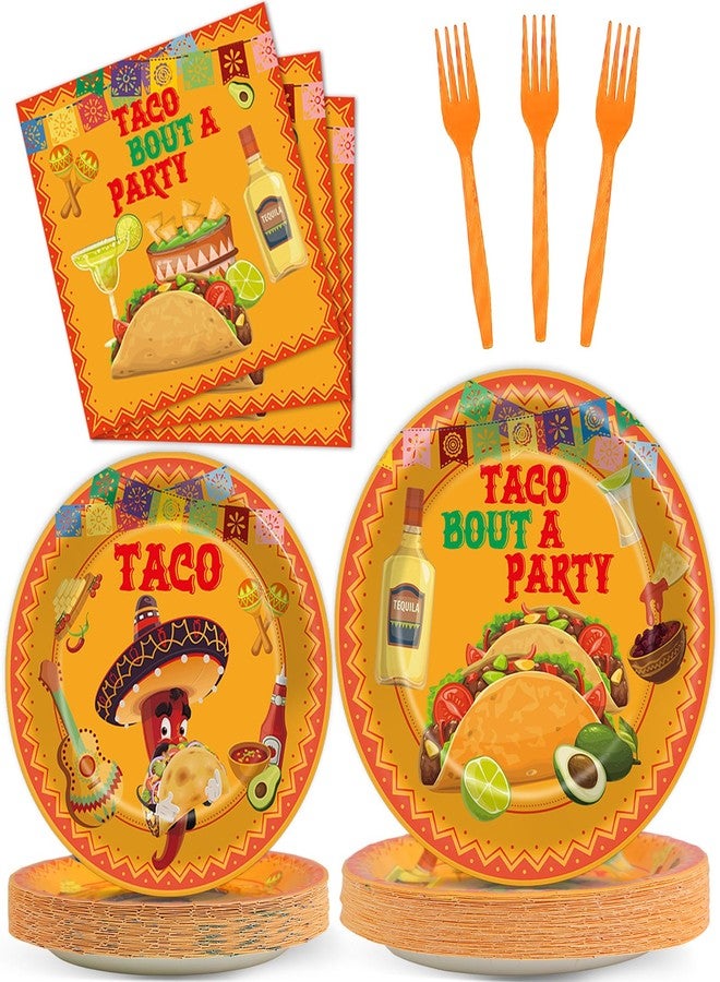 OBUSATT ZOiiWA 100 Pcs Let's Taco Bout A Party Supplies Tableware Set Mexican Fiesta Party Dinnerware Set Mexican Tacos Party Paper Plates Napkins Forks for Taco Party Supplies Birthday Serves 25 Guests - Image 1