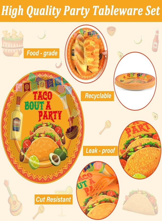 OBUSATT ZOiiWA 100 Pcs Let's Taco Bout A Party Supplies Tableware Set Mexican Fiesta Party Dinnerware Set Mexican Tacos Party Paper Plates Napkins Forks for Taco Party Supplies Birthday Serves 25 Guests - Image 4