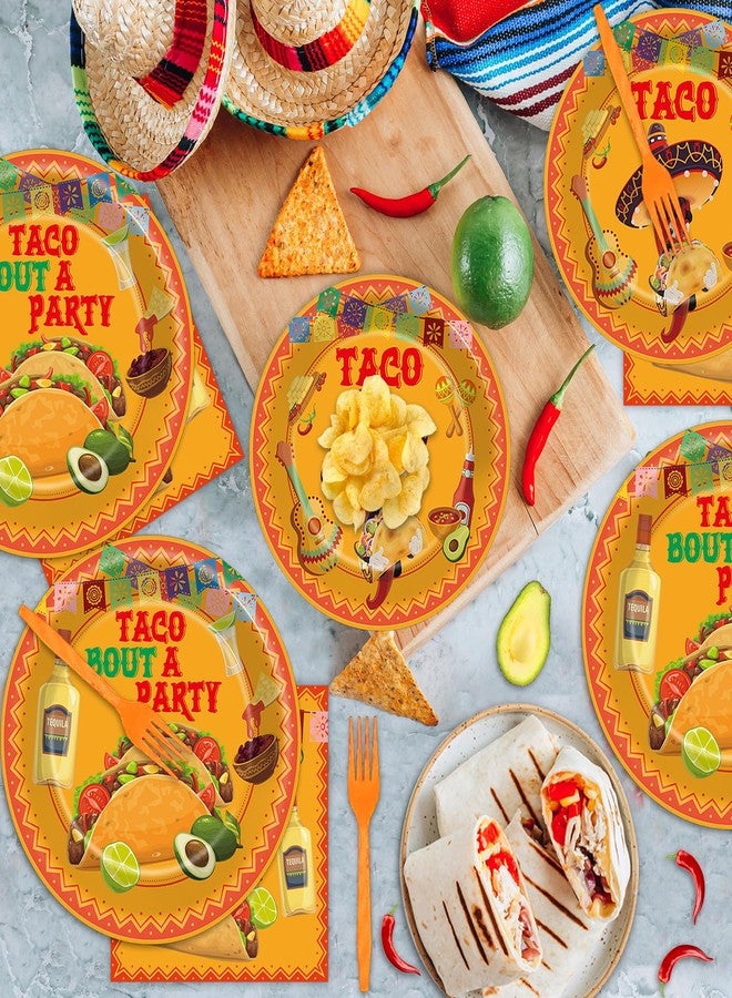 OBUSATT ZOiiWA 100 Pcs Let's Taco Bout A Party Supplies Tableware Set Mexican Fiesta Party Dinnerware Set Mexican Tacos Party Paper Plates Napkins Forks for Taco Party Supplies Birthday Serves 25 Guests - Image 5