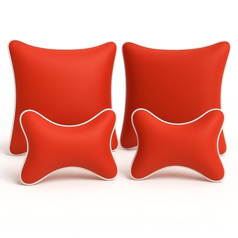 Car Neck Rest Cushions and Pillow Combo(Pack of 4,Red)