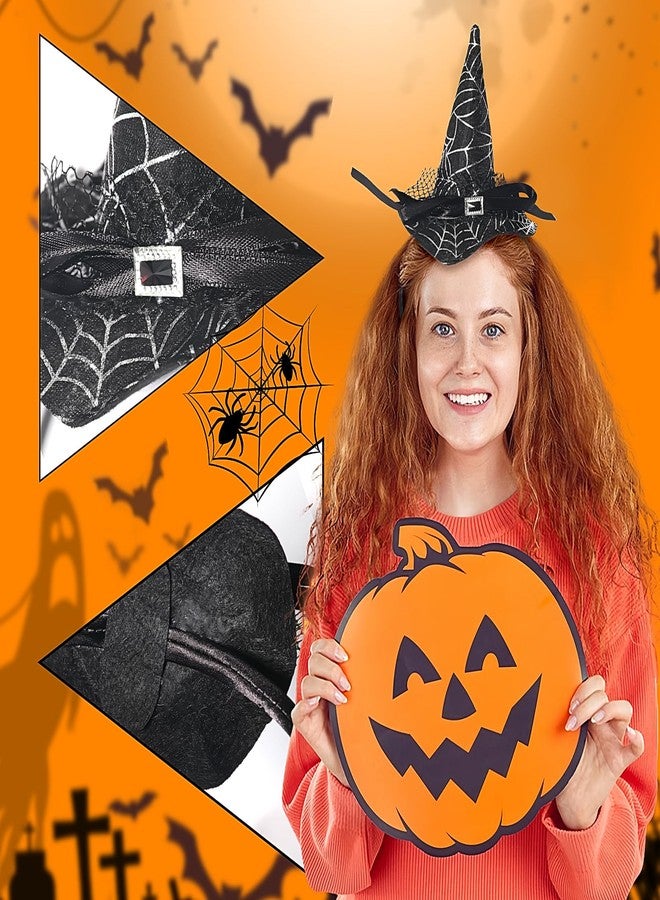 Jacnkb Cute Witch Mini Pointy Black Hat - Witch & Wizard Spiderweb Hair Hoop Headband - Halloween Party Hairband & Accessories - Image 3