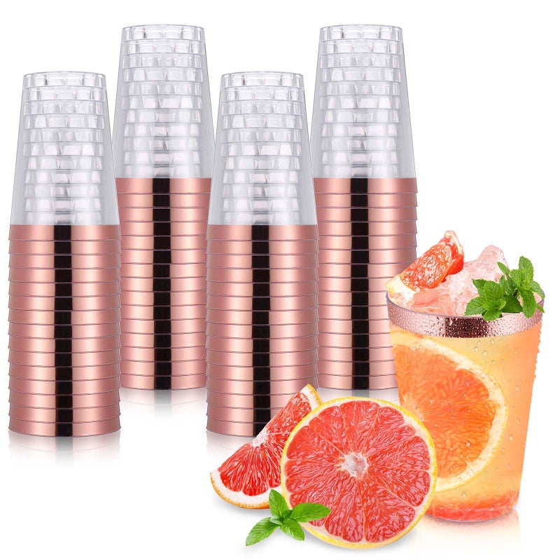 Hejo 60PCS Rose Gold Rimmed Plastic Cups 360 ml12oz Plastic Glasses Plastic Wine Glasses Reusable for Cocktail Champagne Beer Martini Dessert