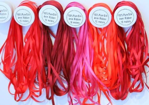 New ThreadNanny 5 Spools of 100 Pure Silk Ribbons  4mm x 10 Meters  Red Shades