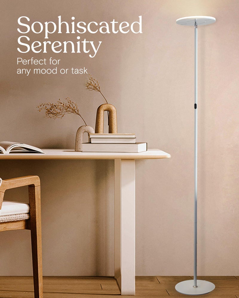 Brightech Sky LED Torchiere Super Bright Floor Lamp - Contemporary, High Lumen Light for Living Rooms and Offices - Dimmable, Indoor Pole Uplight for Bedroom Reading - White - Image 5