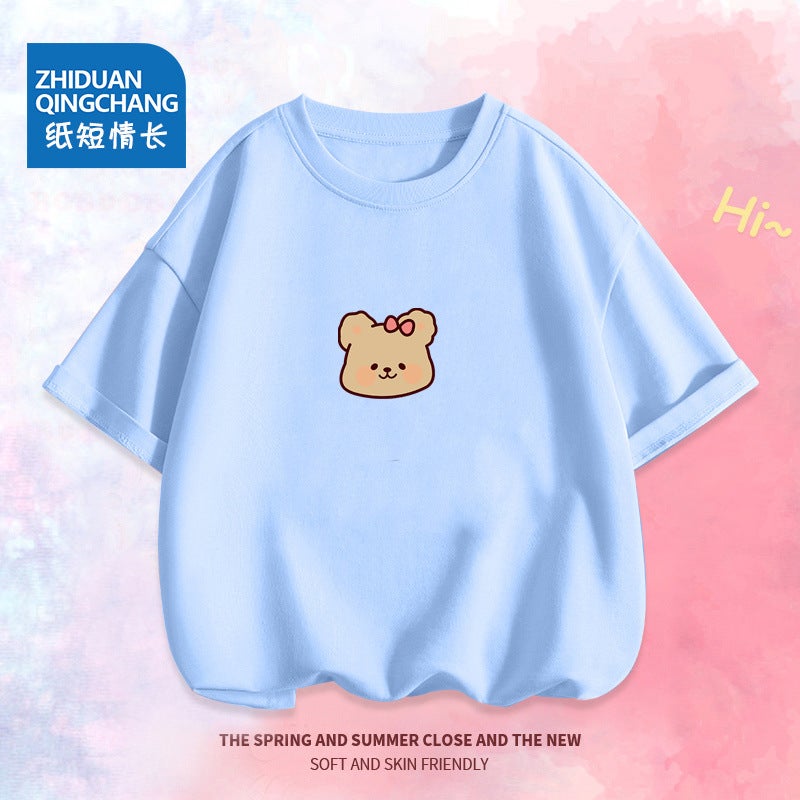 2017# Summer Small And Medium-Sized Children'S Cute Short-Sleeved Top Niche Design Girls All-Match Pure Cotton Bottoming Short-Sleeved T-Shirt - Image 5