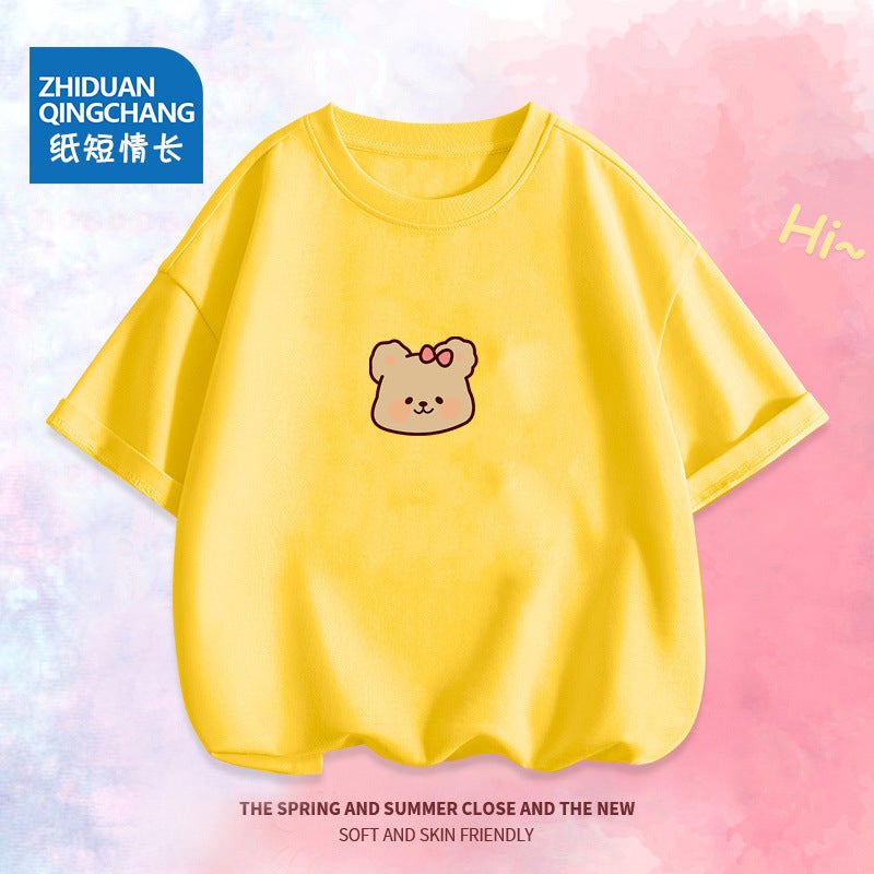2017# Summer Small And Medium-Sized Children'S Cute Short-Sleeved Top Niche Design Girls All-Match Pure Cotton Bottoming Short-Sleeved T-Shirt - Image 4