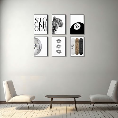 LRTNMTJ Framed Fashion Trendy Leopard Wall Art Set of 6 Stockholm Preppy Room Painting Picture Wall Decor Black White Aesthetic Cheetah Poster Print Artwork for Girls Bedroom Dorm Apartment Home Decoration - Image 5