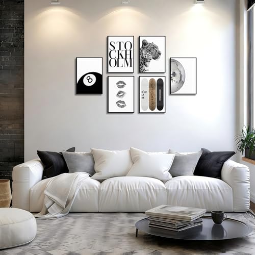 LRTNMTJ Framed Fashion Trendy Leopard Wall Art Set of 6 Stockholm Preppy Room Painting Picture Wall Decor Black White Aesthetic Cheetah Poster Print Artwork for Girls Bedroom Dorm Apartment Home Decoration - Image 3