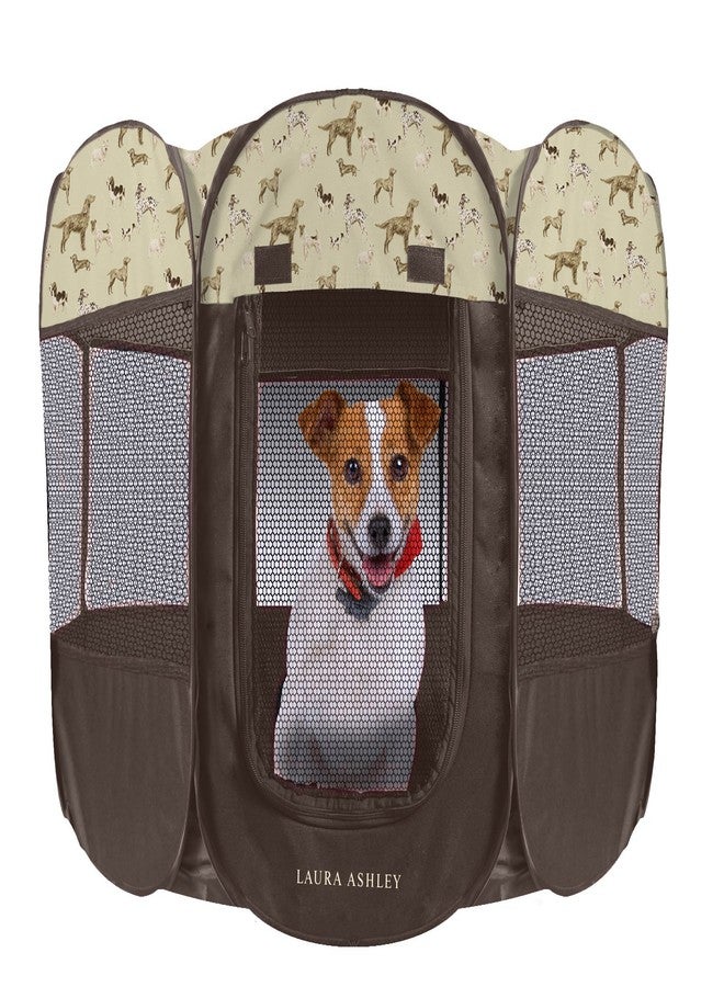 لورا أشلي قفص لعب قابل للطي محمول للكلاب من لورا آشلي، مقاوم للماء وقابل للطي، قفص لعب مفتوح للسفر في الهواء الطلق - هانتر هيل، 29 بوصة × 29 بوصة × 17 بوصة