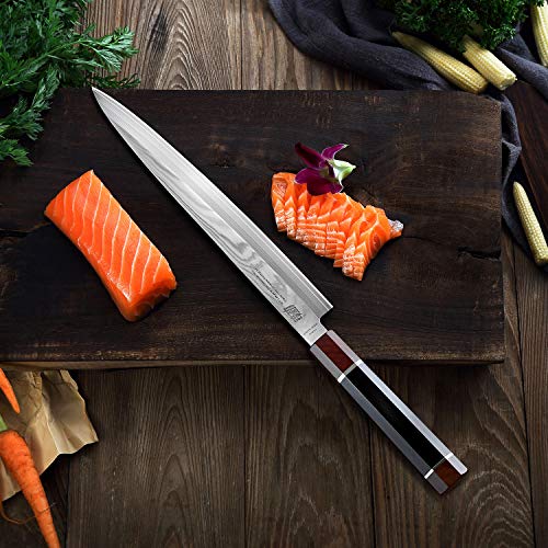 FINDKING Prestige Series Yanagiba Knife with Walnut Cover, Japanese SKD11 Damascus Steel Blade, Ebony Wood Octagonal Handle, Professional Sashimi Sushi Fish Knife (10.5 Inches, with Wooden Gift Box) - Image 3