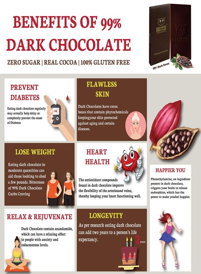 BOGATCHI 99% Dark Chocolate Real Intense Cocoa, Zero Sugar, Sugar Free Dark Handcrafted Chocolate, 80 gm - Image 4