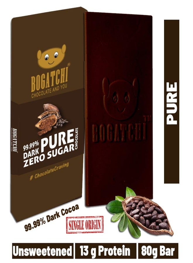 BOGATCHI 99% Dark Chocolate Real Intense Cocoa, Zero Sugar, Sugar Free Dark Handcrafted Chocolate, 80 gm - Image 2