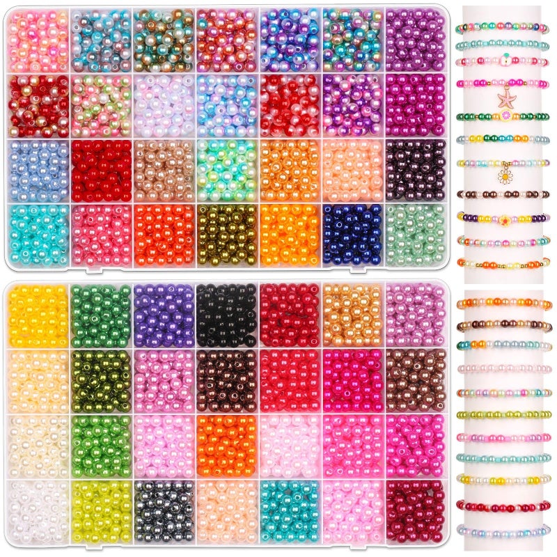 anezus 4000Pcs Pearl Beads for Bracelet Making 56 Colors 6mm Small Round Pearl Beads for Crafters and DIY Enthusiasts Jewelry Making Bracelets Necklace Earrings