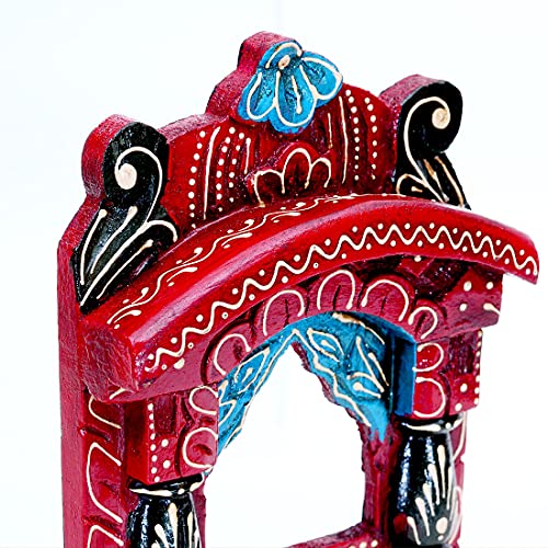 Medieval Arts Wood Mina Hand Painted Abstract Decorative Wall Hanging Jharokha Showpiece (10 inch, Multicolour) - Image 3