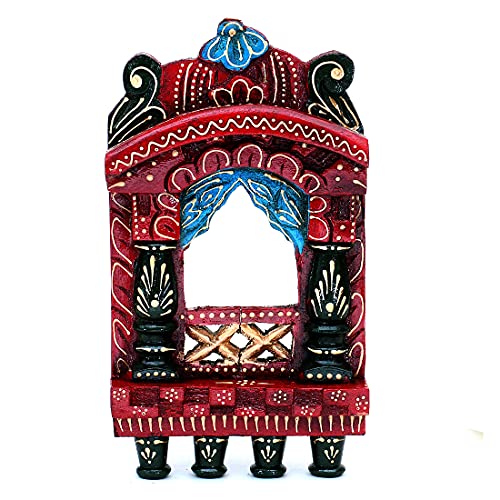 Medieval Arts Wood Mina Hand Painted Abstract Decorative Wall Hanging Jharokha Showpiece (10 inch, Multicolour) - Image 2