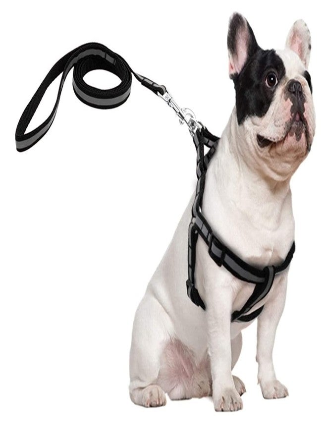Smart Pups طقم مقود ومقود عاكس من النايلون قابل للتعديل من سمارت بابس، طقم حزام جسم عاكس من النايلون 15 مم للحيوانات الأليفة الصغيرة (أسود) - Image 1