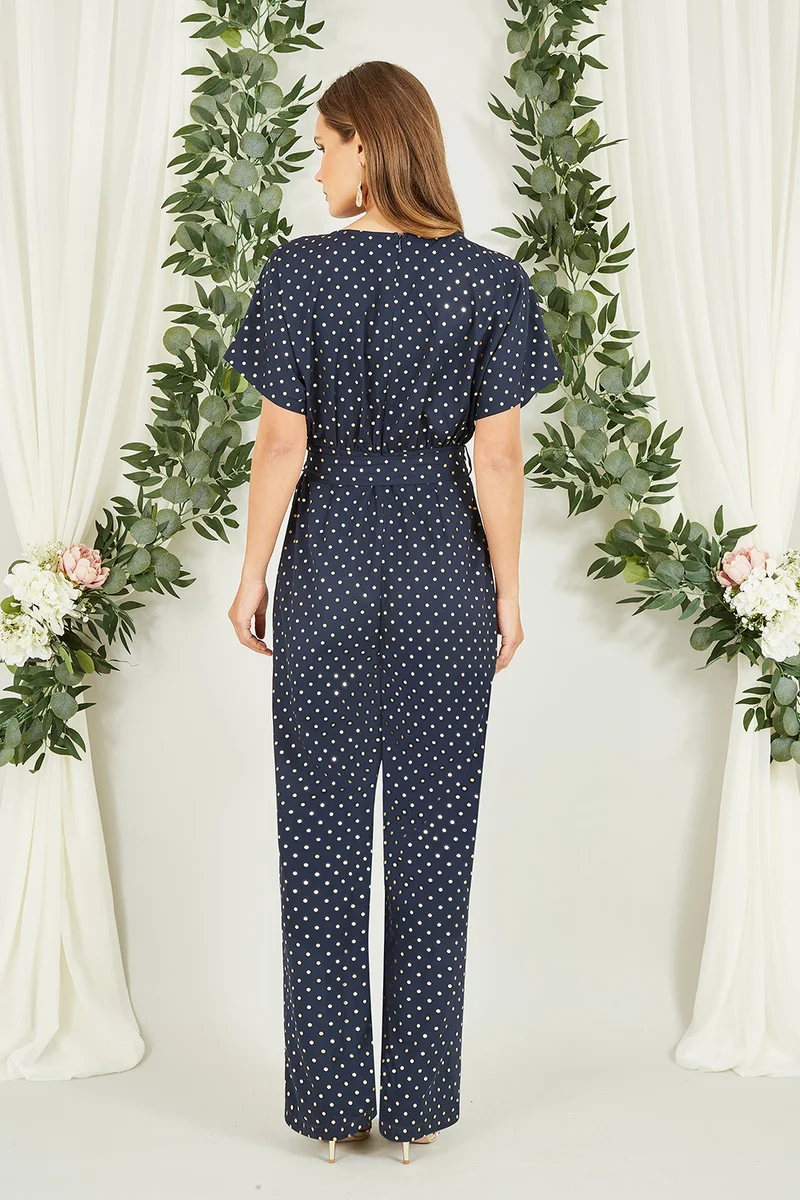 Yumi Navy Sparkle Velvet Relaxed Fit Top With Fluted Sleeves