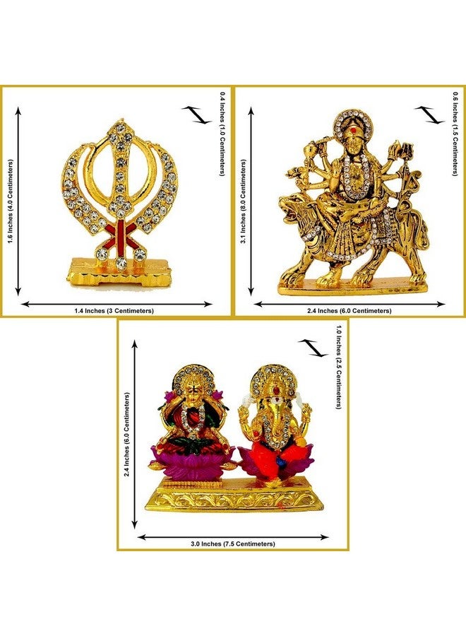 LE Holy Khanda Symbol MATA Durga Maa Vaishno Devi (Oxidised) Lakshmi-Ganesha Laxmi Ganesh (Golden Meenakari) Idol / Statue for Home Office Shop Car Dashboard & Gift - Image 4