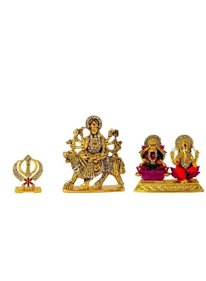 LE Holy Khanda Symbol MATA Durga Maa Vaishno Devi (Oxidised) Lakshmi-Ganesha Laxmi Ganesh (Golden Meenakari) Idol / Statue for Home Office Shop Car Dashboard & Gift - Image 2