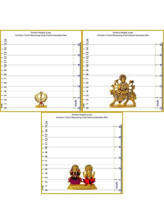 LE Holy Khanda Symbol MATA Durga Maa Vaishno Devi (Oxidised) Lakshmi-Ganesha Laxmi Ganesh (Golden Meenakari) Idol / Statue for Home Office Shop Car Dashboard & Gift - Image 3