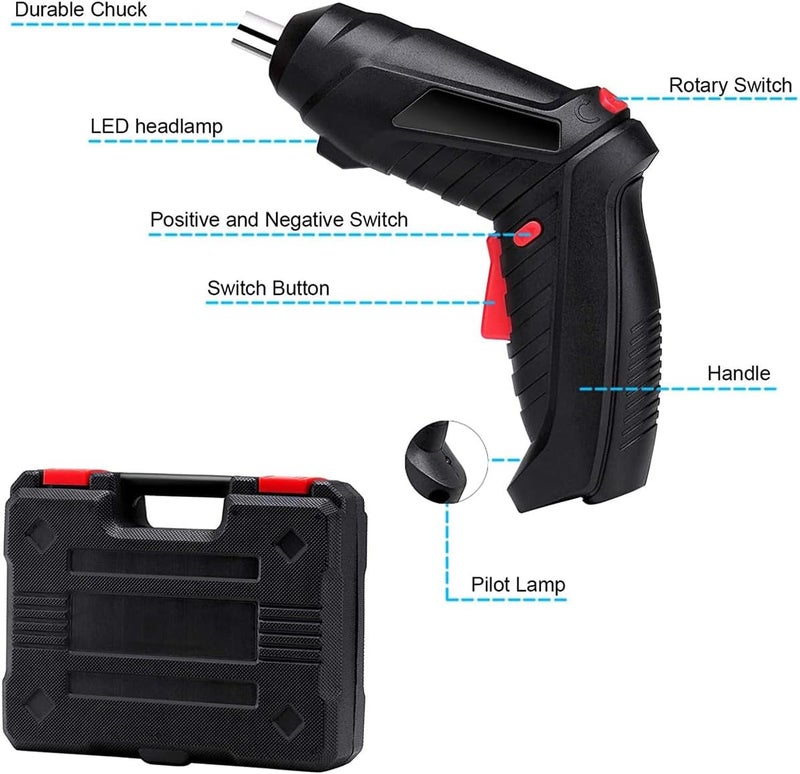 Excefore Electric Screwdriver, 4.2V Cordless Screwdriver Rechargeable With 44Pcs Screwdriver Bit Set, Front Led Light, Flexible Shaft Carrying Case, Easy For Small Home Projects, Micro Usb - Image 4